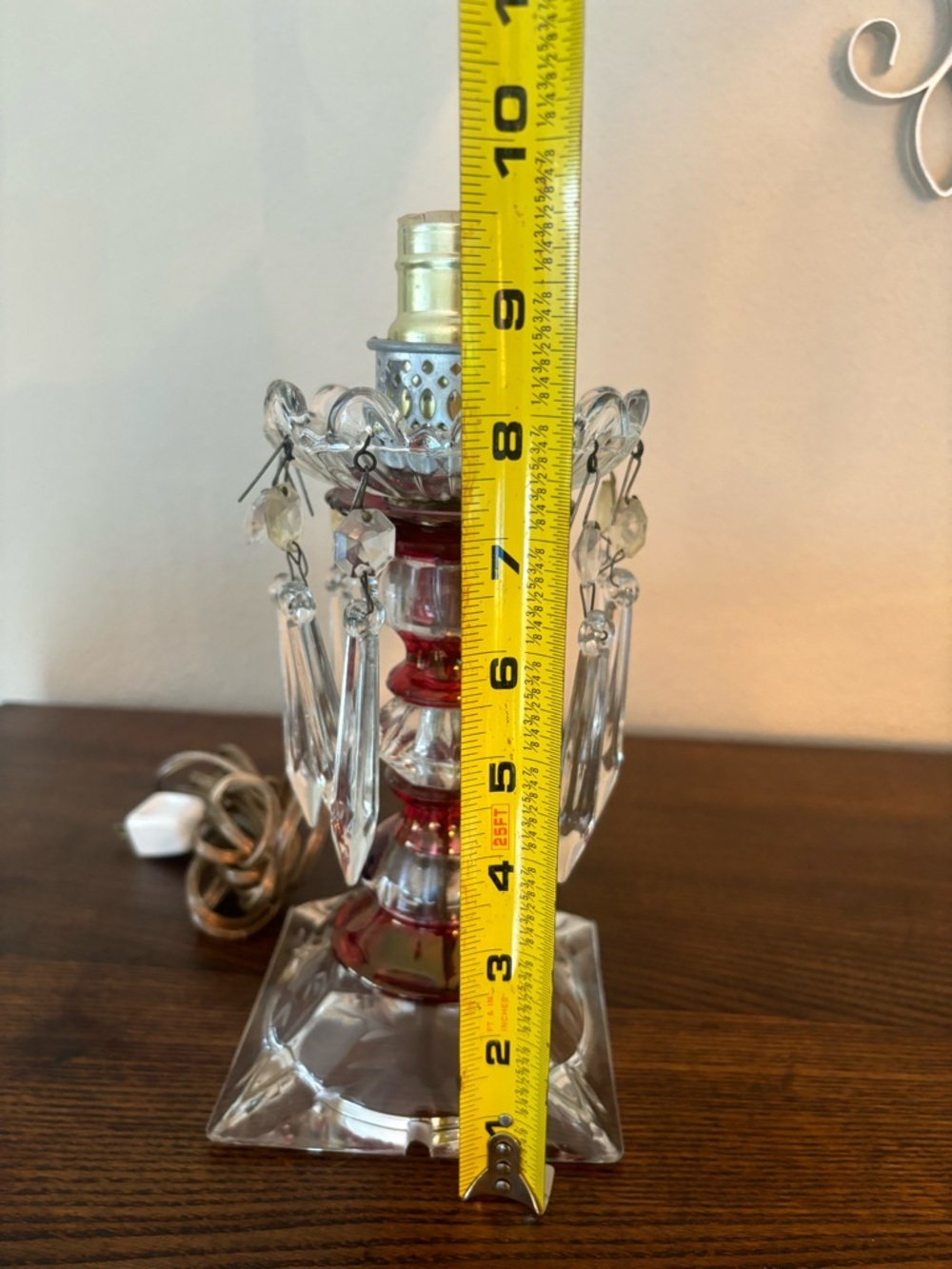 vintage boudoir table lamp featuring cranberry red and clear cut glass - Picture 14 of 16